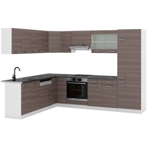 Cocina esquinera R-Line, Precioso gris/blanco, 227 x 287 cm , ET Antracita, Vicco