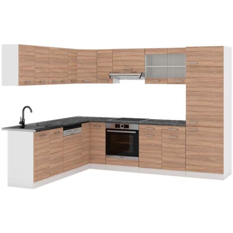 Cocina esquinera R-Line, Sonoma/Blanco, 227 x 287 cm , ET Antracita, Vicco
