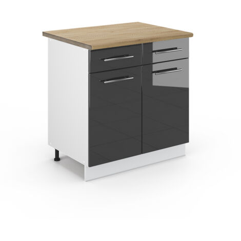 Mueble bajo de cocina Fame-Line, Antracita alto brillo, 80 cm , ET Roble, Vicco (1/5)