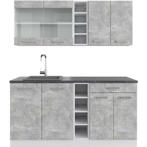 Cocina versátil R-Line, Hormigón/Blanco, 160 cm , ET Antracita, Vicco