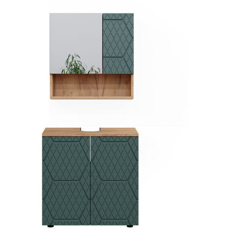 Conjunto de muebles de baño Irma, Verde, 2 partes, unidad base 60 cm, Vicco