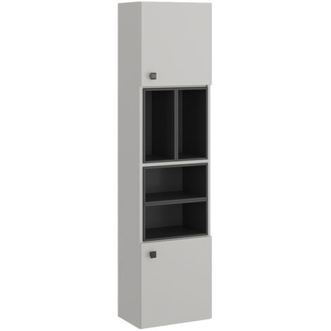 Armario de baño Gerta, Gris, 37.5 x 150 cm con puerta y compartimentos abiertos, Vicco (1/5)