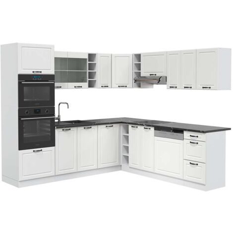 Cocina esquinera R-Line, Casa de campo blanca/blanca, 237 x 247 cm , ET Antracita, Vicco