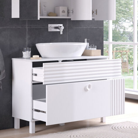 Mueble bajo lavabo Sola, Blanco, 100.2 x 72.4 cm con 2 cajones, Vicco