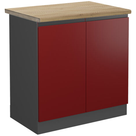 Armario bajo para fregadero R-Line, Rojo, 80 cm , ET Roble, Vicco