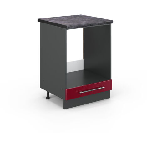 Armario para horno empotrado Fame-Line, Rojo Burdeos alto brillo, 60 cm , ET Antracita, Vicco