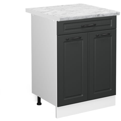 Mueble bajo de cocina R-Line, Antracita casa de campo, 60 cm con cajón, ET Mármol, Vicco