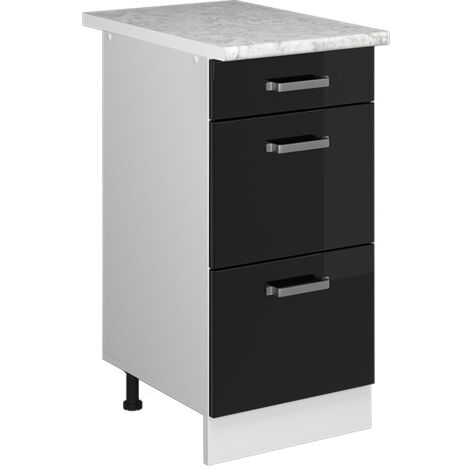 Mueble bajo universal R-Line, Negro brillo intenso, 40 cm con cajones, Vicco (1/5)