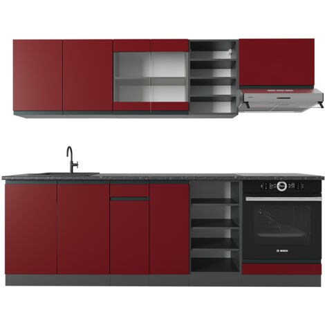 Mueble de cocina R-Line, Rojo/antracita, 240 cm , ET Antracita, Vicco
