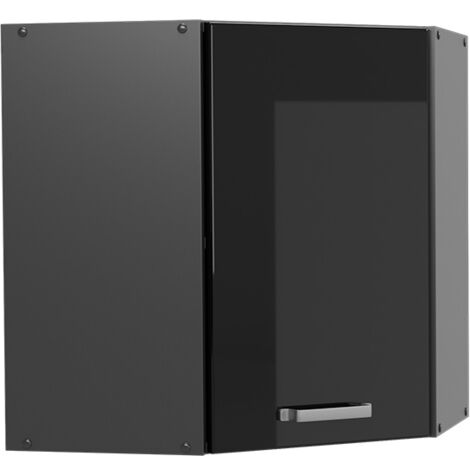 Armario colgante de esquina R-Line, Negro brillo intenso, 57 cm, Vicco