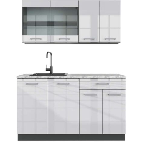 Cocina versátil R-Line, Blanco brillo/antracita, 140 cm , ET Mármol, Vicco