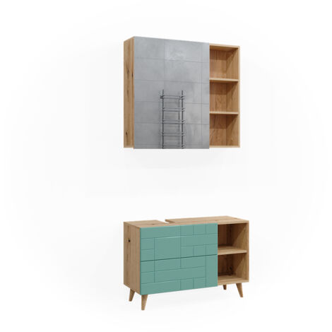 Conjunto de muebles de baño Rudi, Verde menta, 2 piezas, Vicco