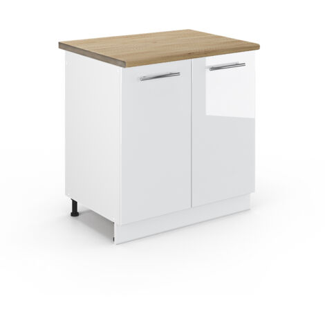 Armario bajo para fregadero Fame-Line, Blanco alto brillo, 80 cm , ET Roble, Vicco