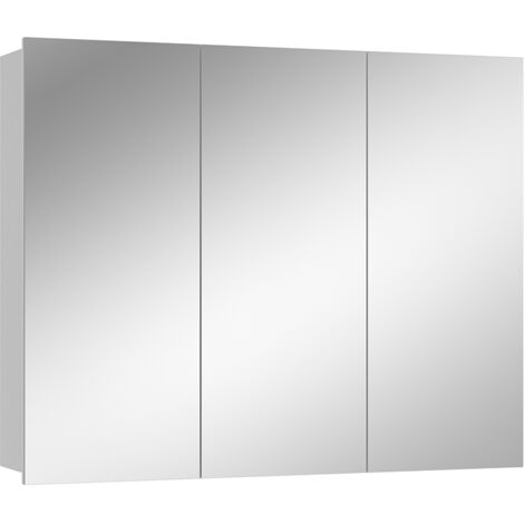 Armario con espejo para baño Sola, Blanco, 100 x 79.8 cm con 3 puertas, Vicco