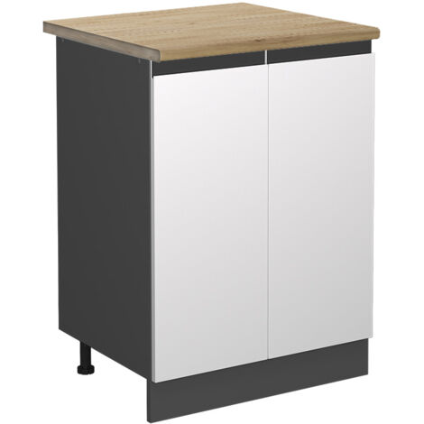 Mueble bajo de cocina R-Line, Blanco, 60 cm , ET Roble, Vicco