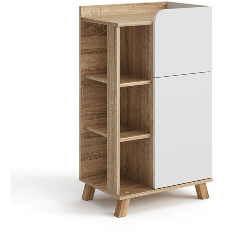 Armario mediano Karen, Sonoma/Blanco, 50 x 90 cm con puerta y cajón, Vicco