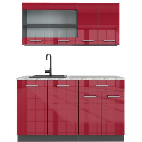 Cocina versátil R-Line, Burdeos brillo intenso/antracita, 140 cm , ET Mármol, Vicco