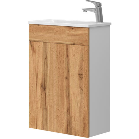 Conjunto de muebles de baño Amadeo, Roble dorado, 2 partes, con lavabo, Vicco