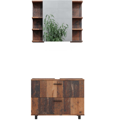 Conjunto de muebles de baño Ilias, Roble rústico, 2 partes, armario bajo 80 cm, Vicco