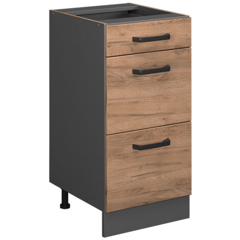 Mueble bajo de cocina R-Line, Roble dorado, 40 cm con cajones, sin encimera, Vicco