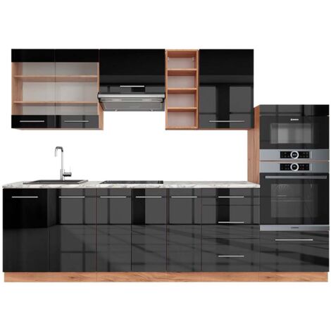 Cocina para solteros Fame-Line, Antracita-Oro/Blanco, 140 cm , ET Mármol, Vicco