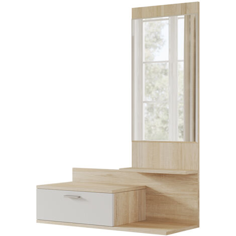 Perchero de pared Ballin, Roble, 98 x 140.5 cm con espejo, Vicco