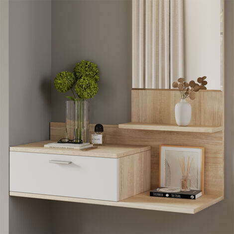 Perchero de pared Ballin, Roble, 98 x 140.5 cm con espejo, Vicco