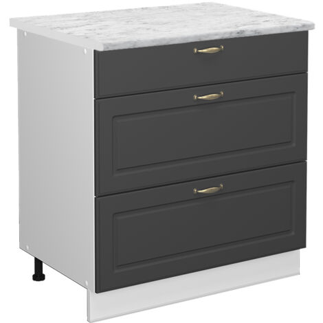 Mueble bajo de cocina Fame-Line, Antracita-oro, 80 cm con 3 cajones, ET Mármol, Vicco (1/5)