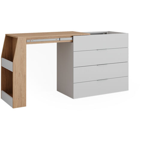 Mesa de manualidades Iva, Blanco, 95.5 x 80 cm desplegable, 4 cajones, Vicco