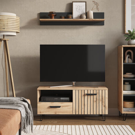 Mueble bajo para TV Amber, Marrón, 100.2 x 48.5 cm con cajón y puerta, Vicco