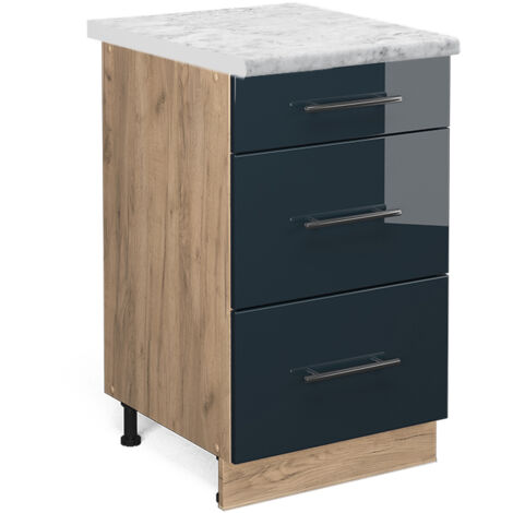 Mueble bajo de cocina Fame-Line, Azul oscuro alto brillo, 50 cm , ET Mármol, Vicco