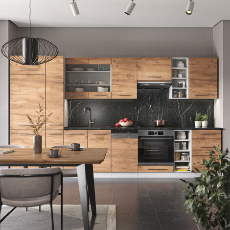 Mueble de cocina Fame-Line, Oro potencia roble/blanco, 355 cm , ET Mármol, Vicco