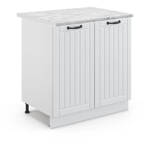 Armario bajo para fregadero Fame-Line, Blanco casa de campo, 80 cm con estante, ET Mármol, Vicco