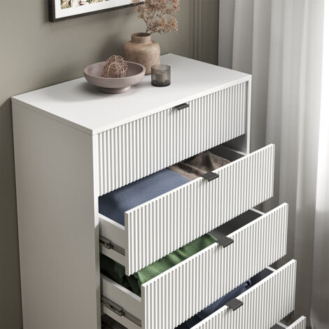 Cómoda Eliza, Blanco, 76 x 120 cm con 5 cajones, Vicco