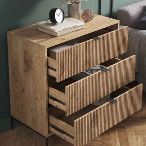 Cómoda Eliza, Roble vikingo, 80 x 81.2 cm con 3 cajones, Vicco
