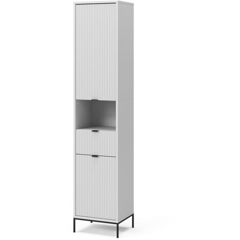 Armario de baño Eliza, Blanco, 40 x 190 cm con puertas y cajón, Vicco