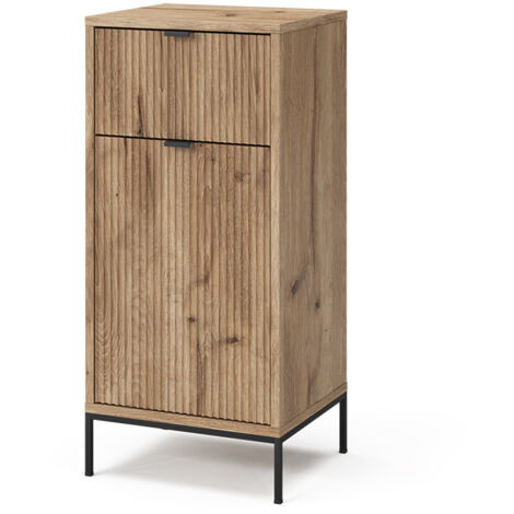 Armario mediano Eliza, Roble vikingo, 40 x 87 cm con puerta y cajón, Vicco