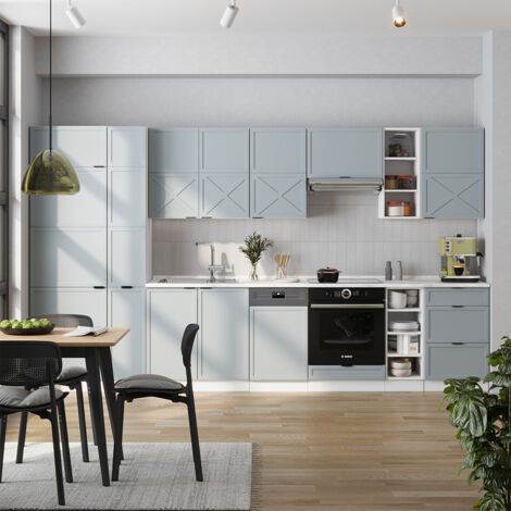Mueble de cocina Fame-Line, Azul claro-gris-blanco, 355 cm sin encimera, Vicco (1/5)