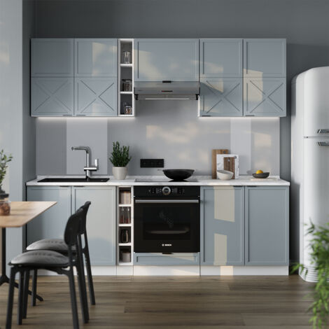 Mueble de cocina Fame-Line, Azul claro-gris-blanco, 235 cm sin encimera, Vicco (1/5)