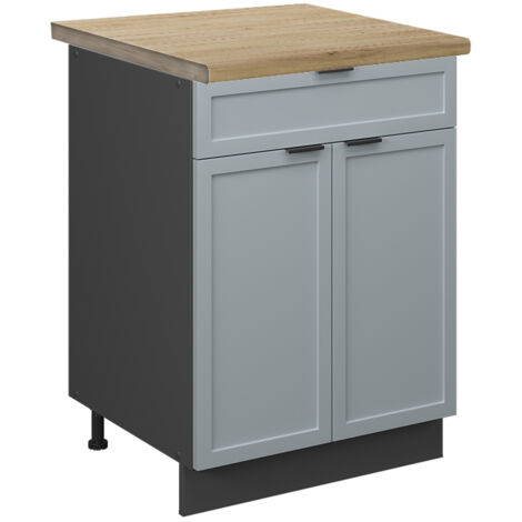 Mueble bajo de cocina Fame-Line, Azul claro-gris, 60 cm con cajón, ET Roble, Vicco