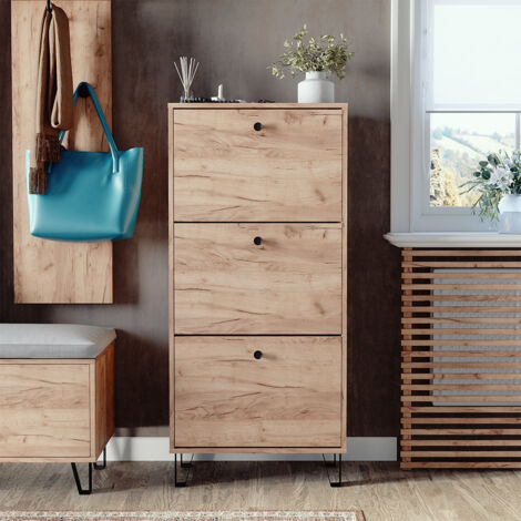 Mueble zapatero Siri, Roble dorado, 60 x 130 cm con 3 cajones abatibles, Vicco (1/5)