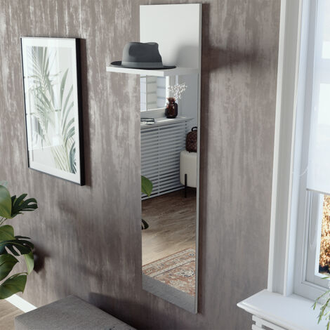 Perchero de pared Siri, Blanco, 36 x 135 cm con espejo, Vicco