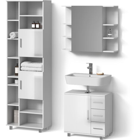 Conjunto de muebles de baño Eisak, Blanco alto brillo, 3 partes, con Conjunto de muebles de baño Eisak, Blanco alto brillo, 3 partes, con