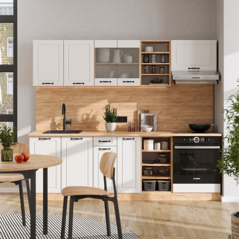 Mueble de cocina R-Line, Casa de campo blanca/roble dorado, 240 cm sin encimera, Vicco (1/5)