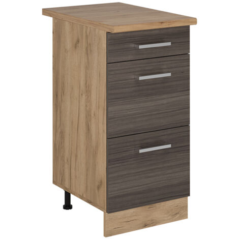 Mueble bajo de cocina R-Line, Gris noble, 40 cm con cajones, ET Roble, Vicco (1/4)