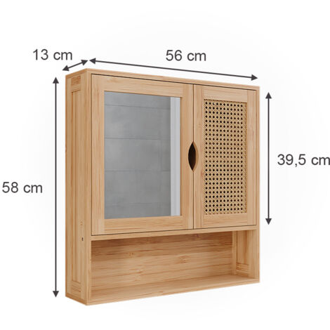 Mobile Per Lavatrice Vicco Liora In Bambù, 66x168x25 Cm, Con 2 Ante E Vano Aperto, Per Bagno E Toilette