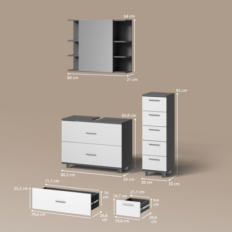 Base lavabo 80 cm 3 cassetti Bianco lucido – Fabian Base lavabo 80 cm 3 cassetti Bianco lucido – Fabian