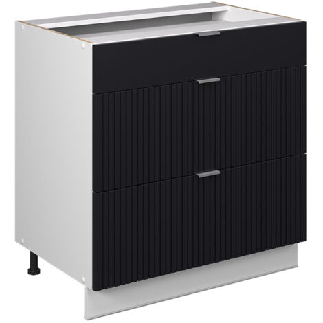 Mueble bajo de cocina Fame-Line, Rayas negras, 80 cm con 3 cajones, sin encimera, Vicco