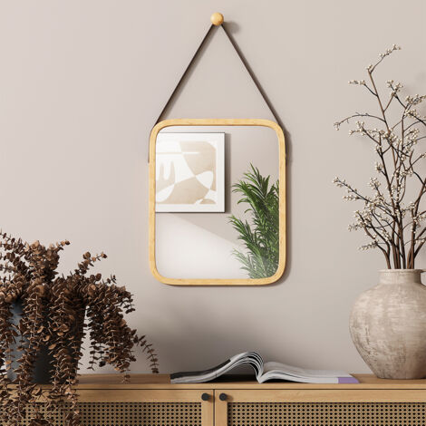 Espejo de baño Mirno, Bambú, 34 x 41.5 cm con correa ajustable, Vicco (1/5)