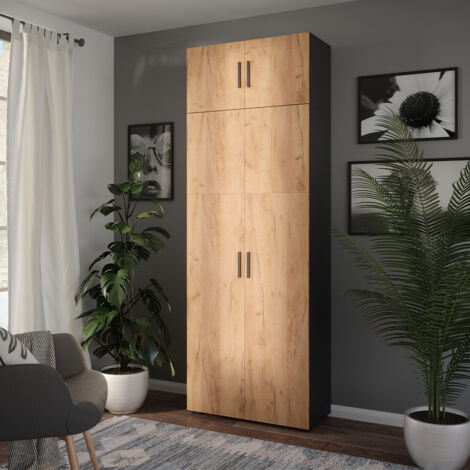 Armario universal Ingo, Antracita/roble dorado, 80 x 223.8 cm con fijación de armario, Vicco